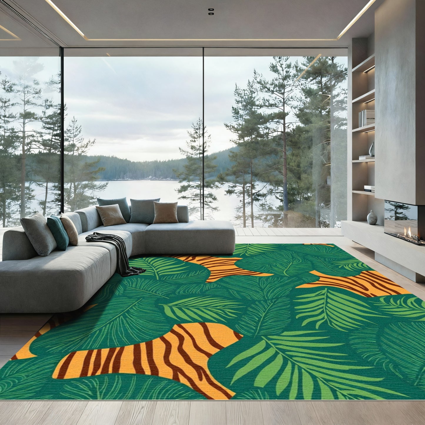 Jungle Tiger Stripe Leaf Pattern Rug