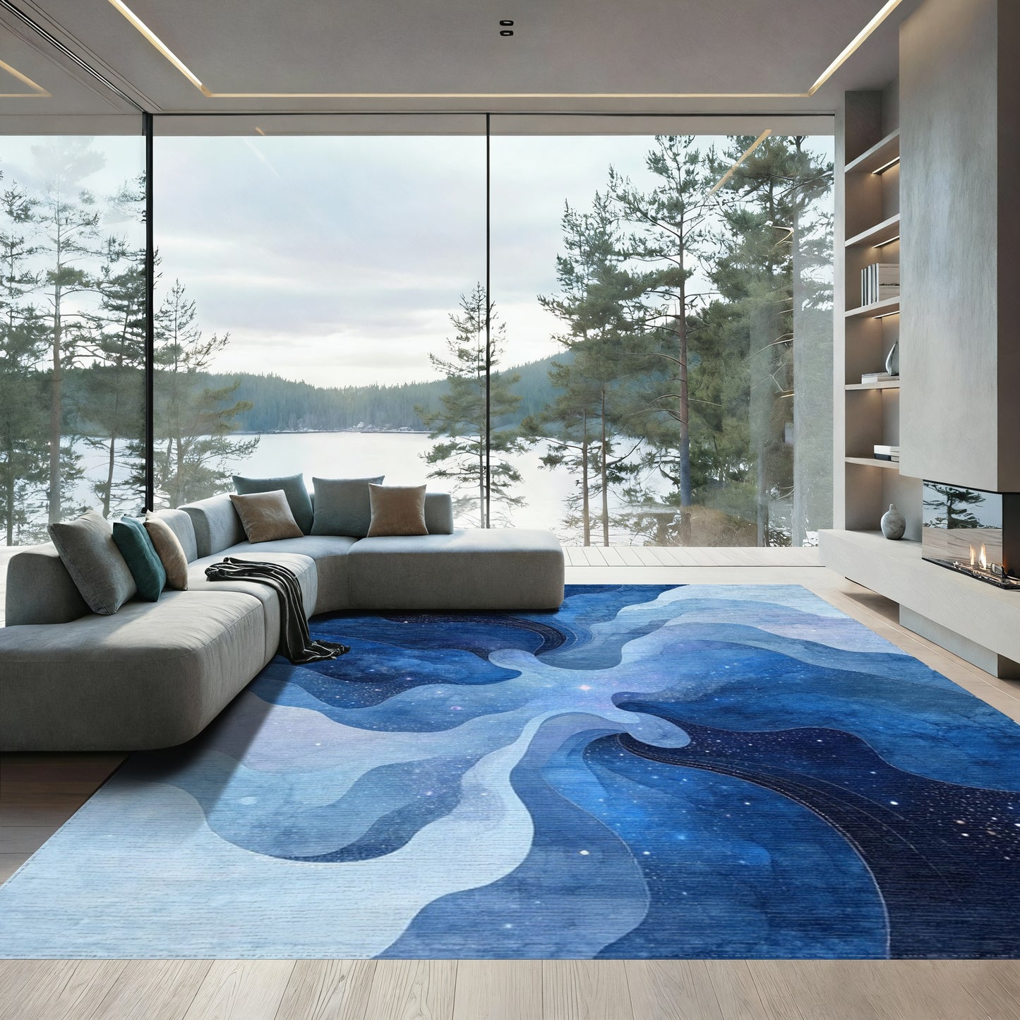 Deep Blue Starry Waves Rug