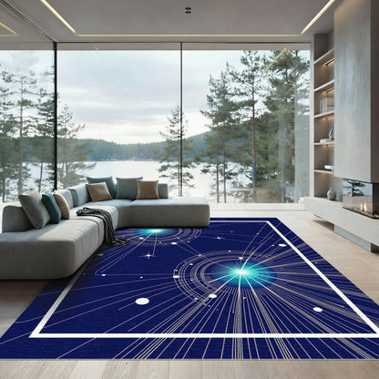Deep Blue Cosmic Abstract Burst Rug