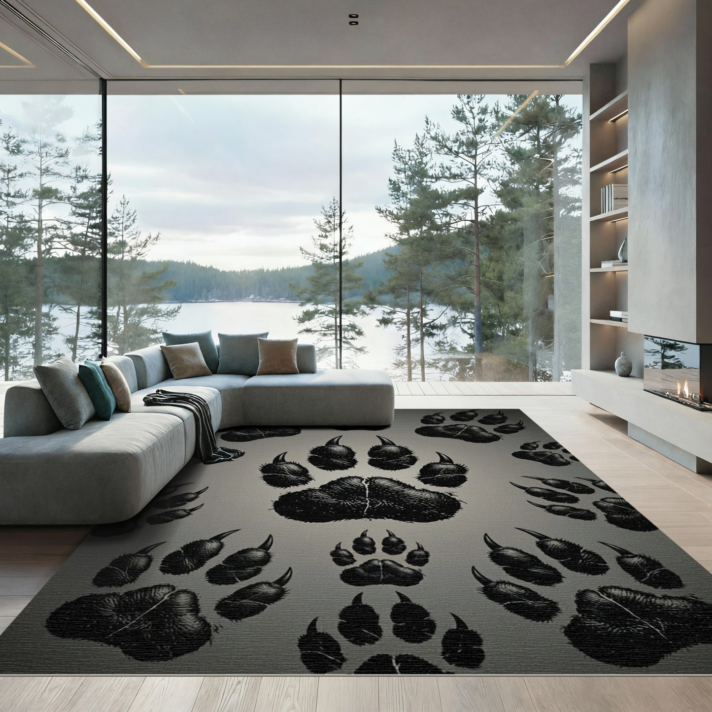 Black Paw Print Repeat Background Rug