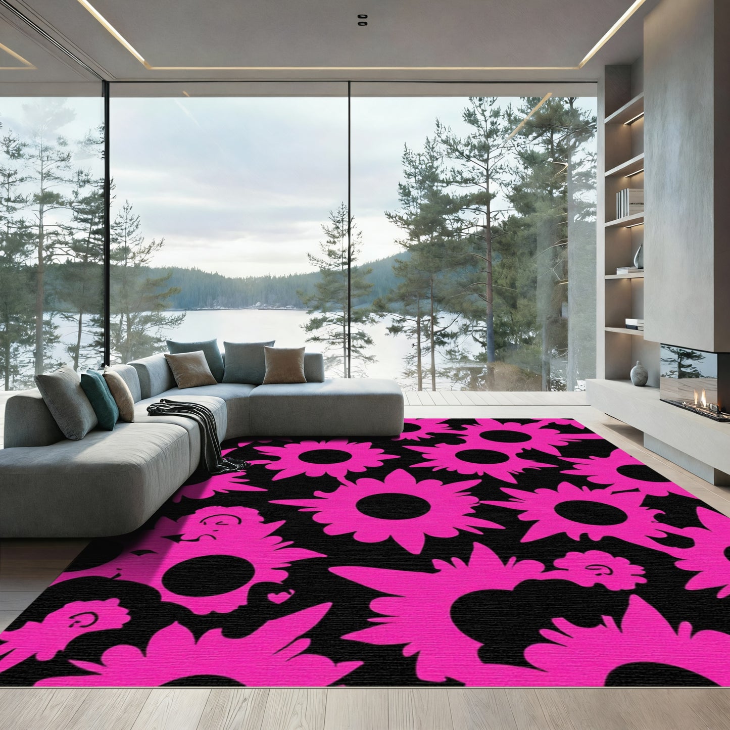 Bright Pink Starburst Floral Rug