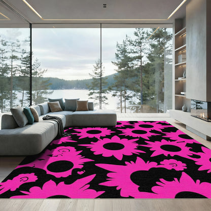 Bright Pink Starburst Floral Rug