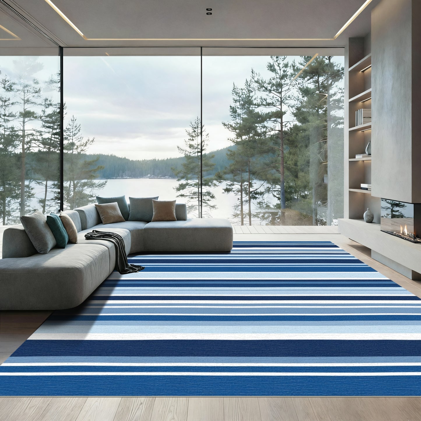 Oceanic Blue Tonal Stripe Rug