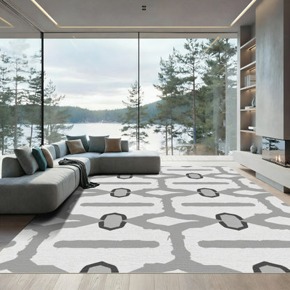 Monochrome Organic Grid Texture Rug