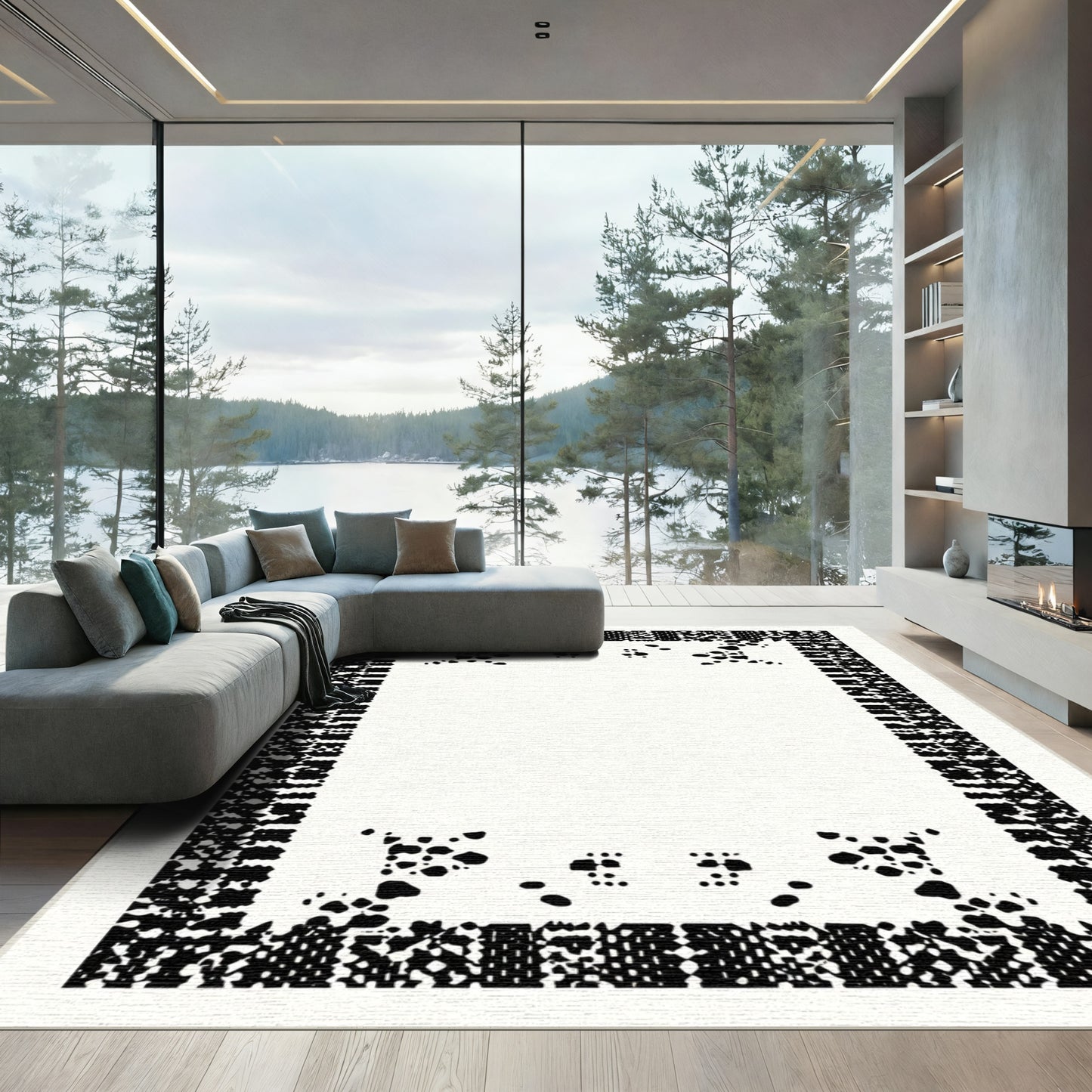 Monochromatic Abstract Speckled Border Rug
