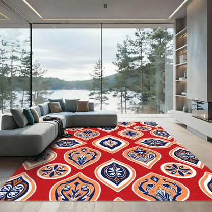 Crimson Orange Blue Floral Gemstone Rug