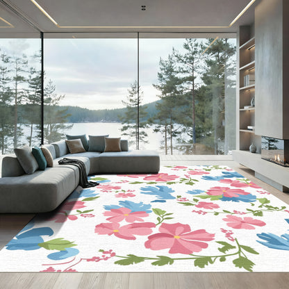 Pink Blue Floral Garden Whimsy Rug