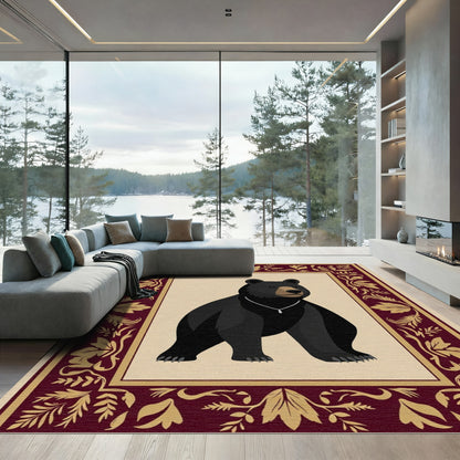 Regal Black Bear Burgundy Gold Border Rug