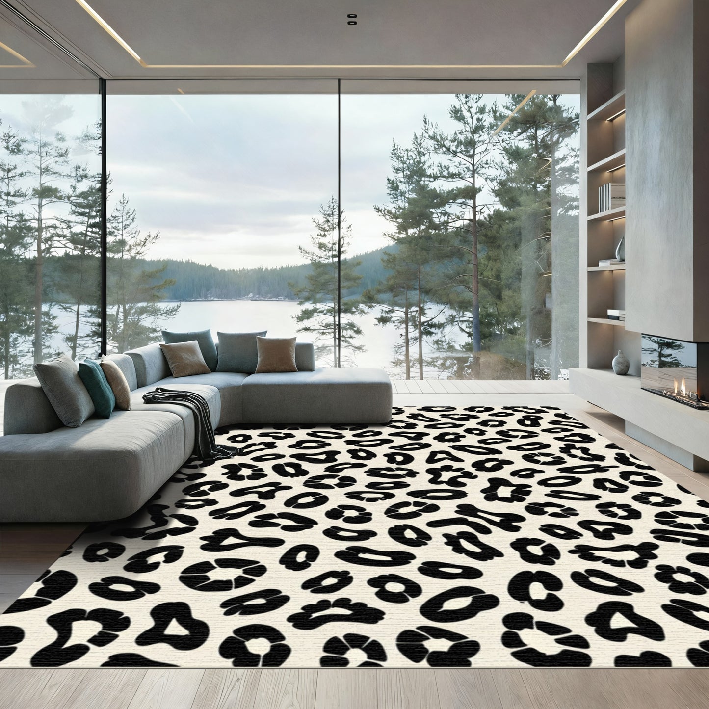 Cream Black Wild Cat Spots Rug