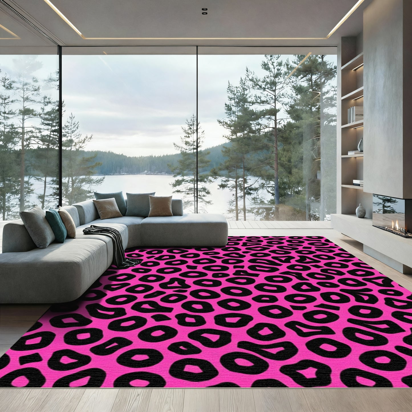 Bright Pink Black Wild Spots Rug