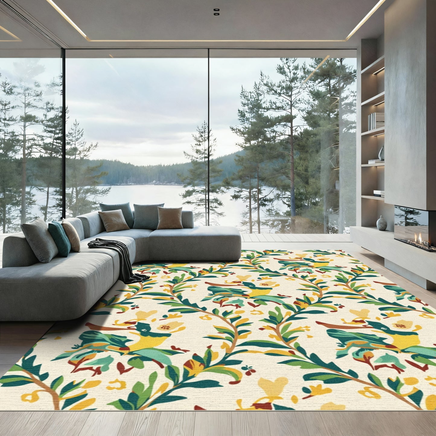 Whimsical Folk Art Floral Vines Rug