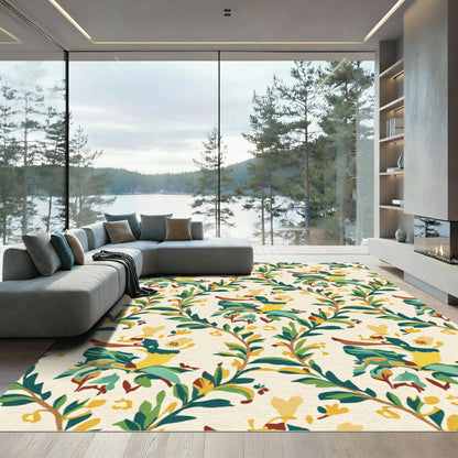 Whimsical Folk Art Floral Vines Rug