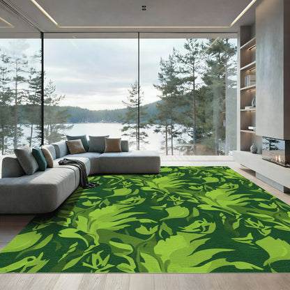 Emerald Green Abstract Botanical Swirls Rug