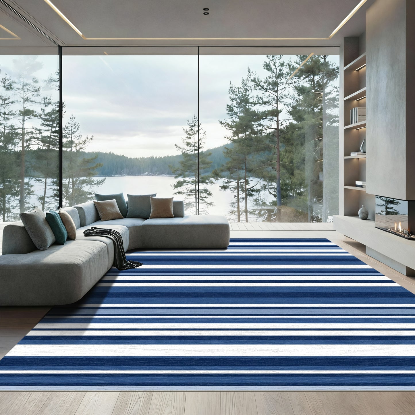 Classic Blue Tonal Stripe Rug