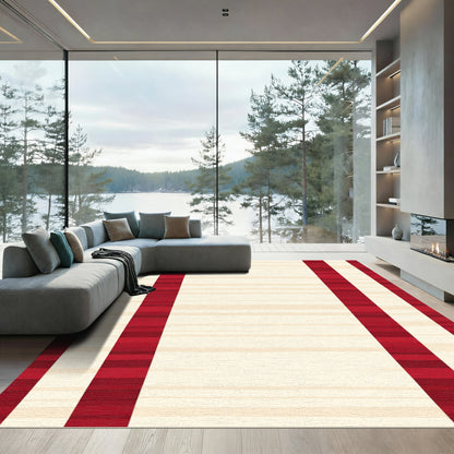 Crimson Cream Wide Stripe Area Rug