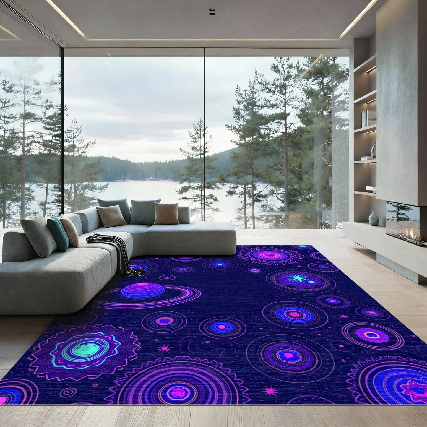 Cosmic Pink Purple Galactic Circles Rug