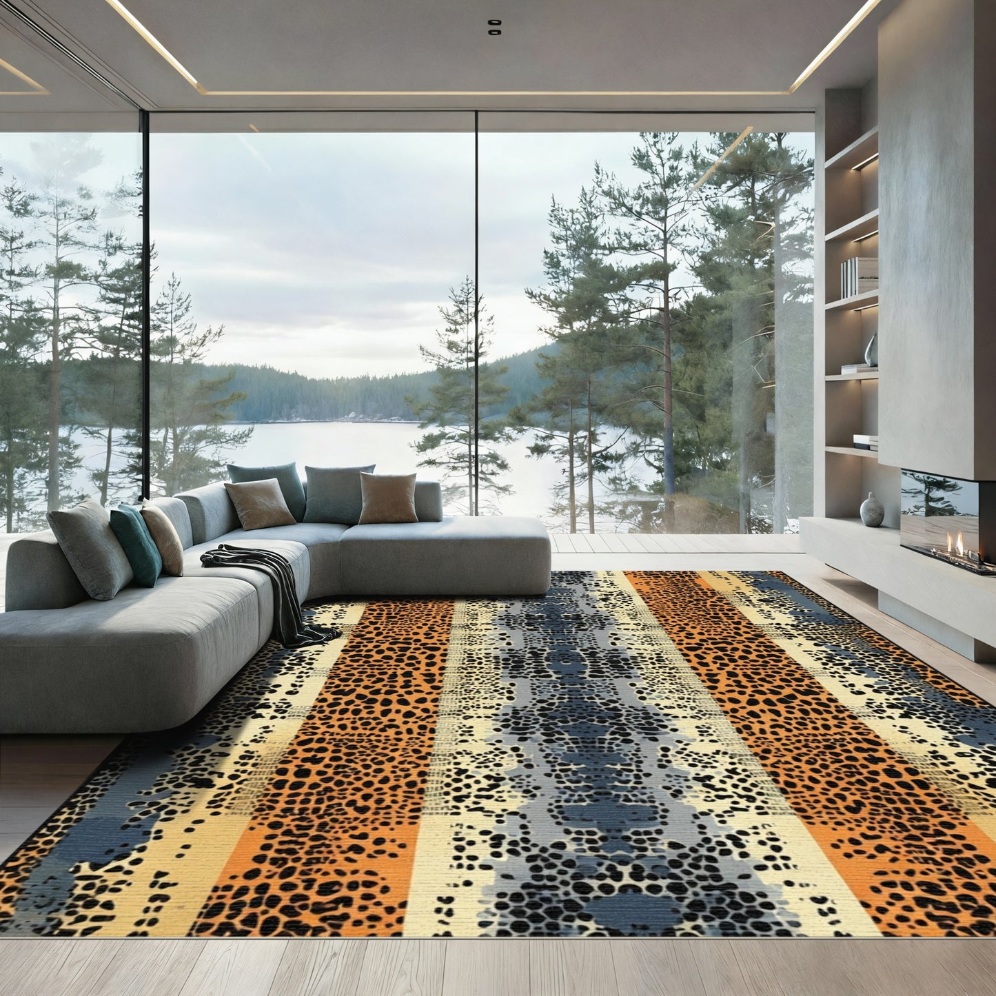 Leopard Print Striped Ombre Rug
