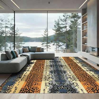 Leopard Print Striped Ombre Rug