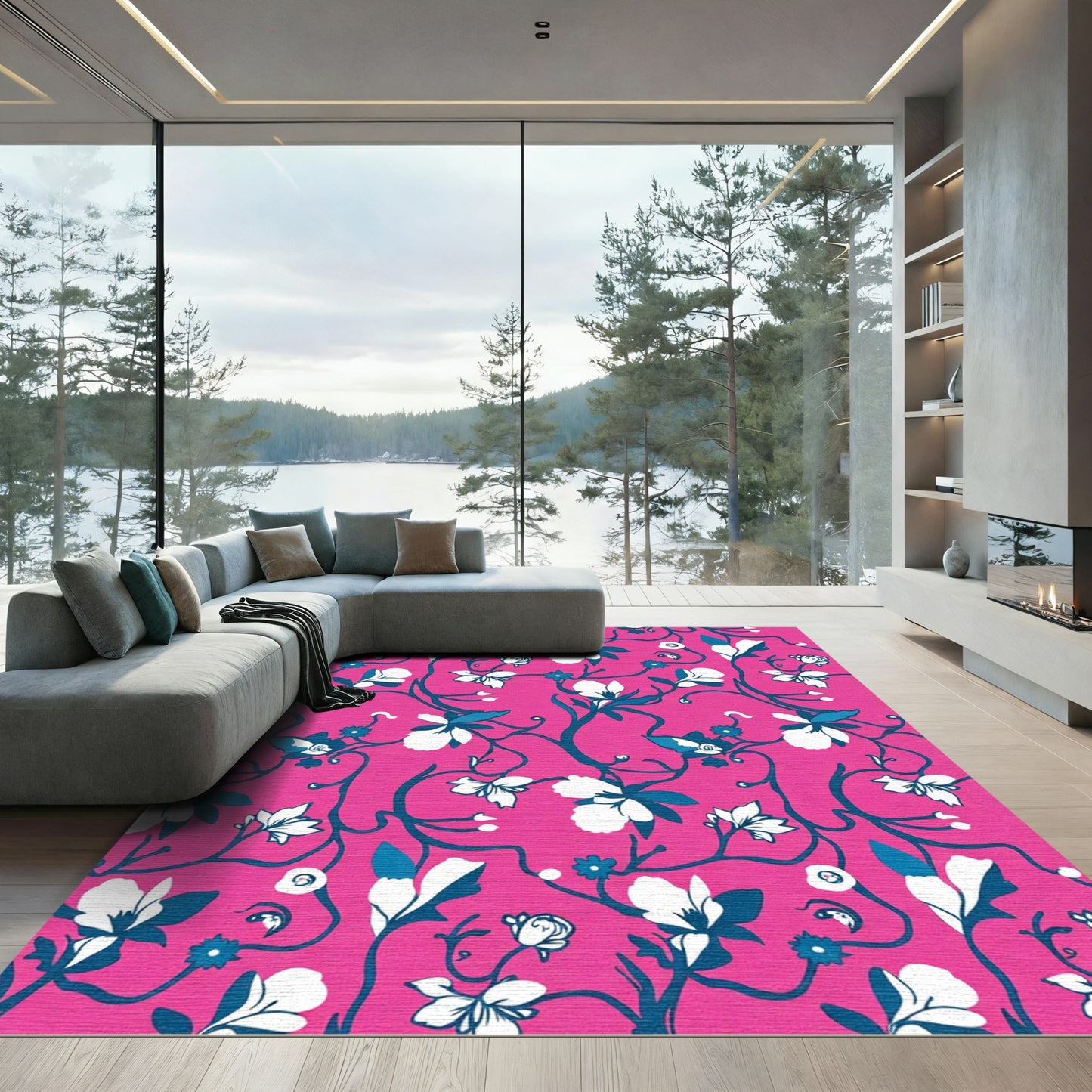 Sweet Pink White Floral Vine Rug