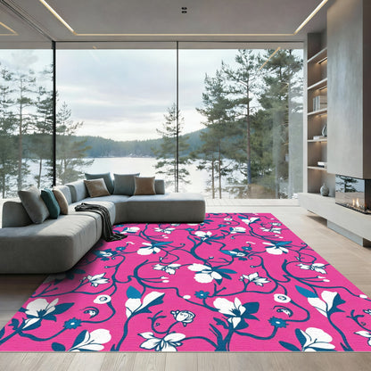 Sweet Pink White Floral Vine Rug