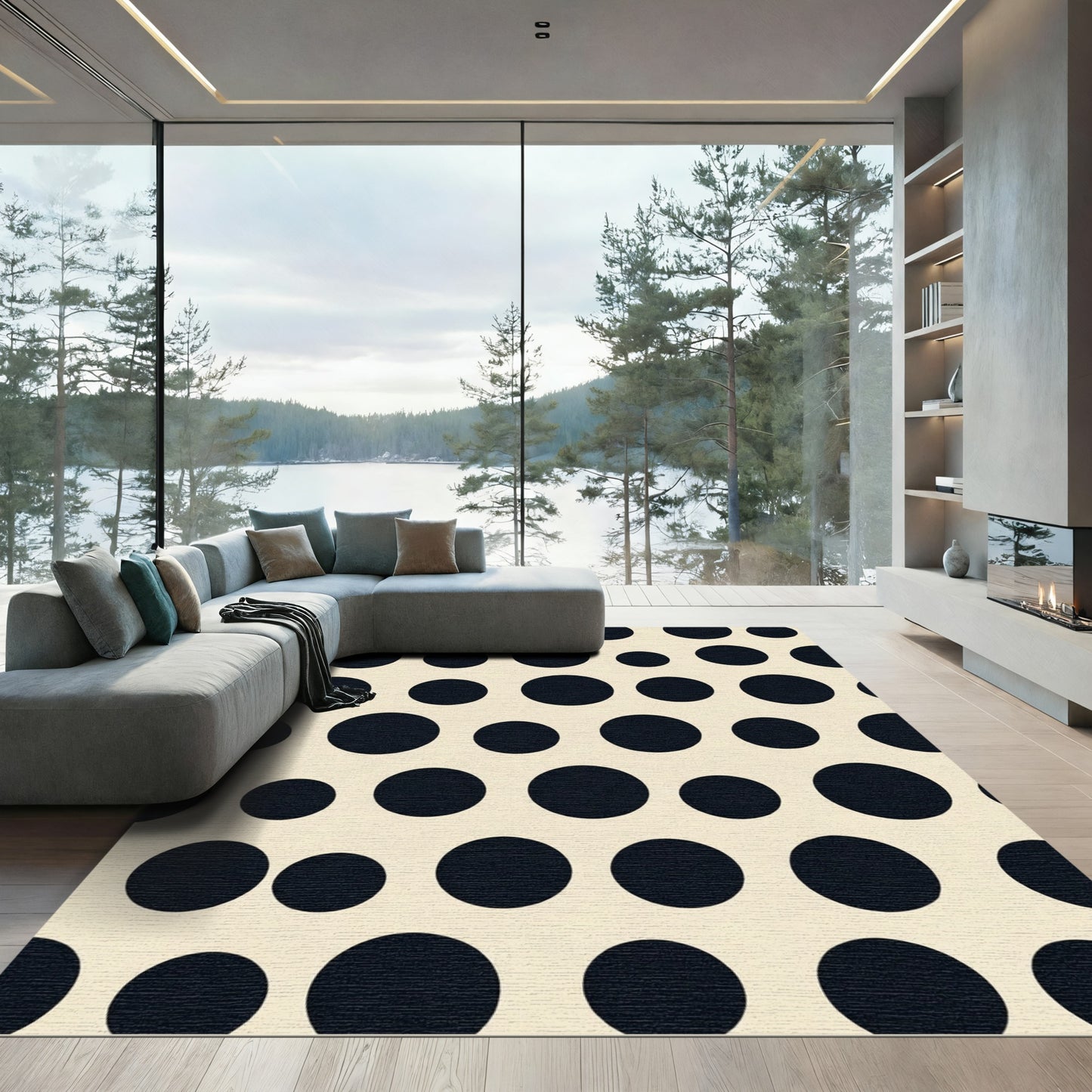 Retro Black Polka Dot Cream Rug