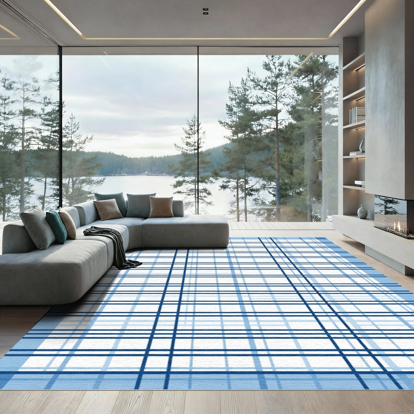 Blue and White Crossing Lines Rug