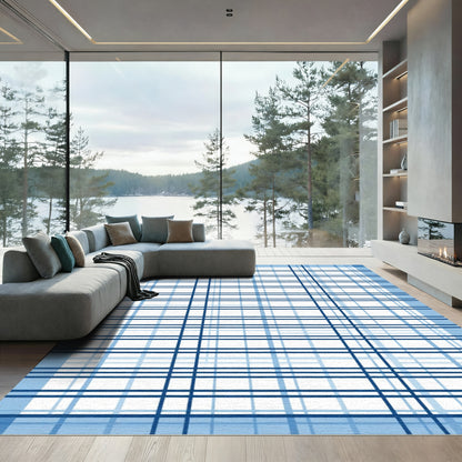 Blue and White Crossing Lines Rug