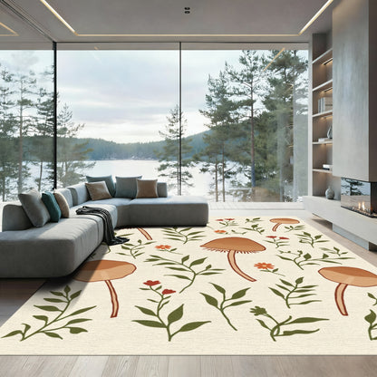 Whimsical Mushroom Garden Floral Rug