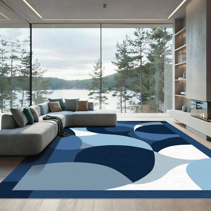 Abstract Blue Wave Curvatures Rug