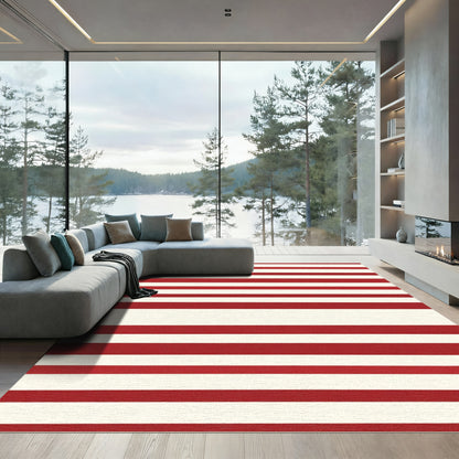 Bold Red White Horizontal Stripe Rug