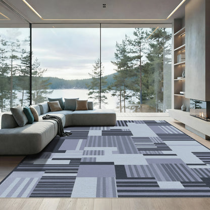 Modern Deep Blue Striped Collage Rug