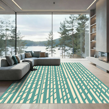 Aqua Beige Vertical Weave Rug
