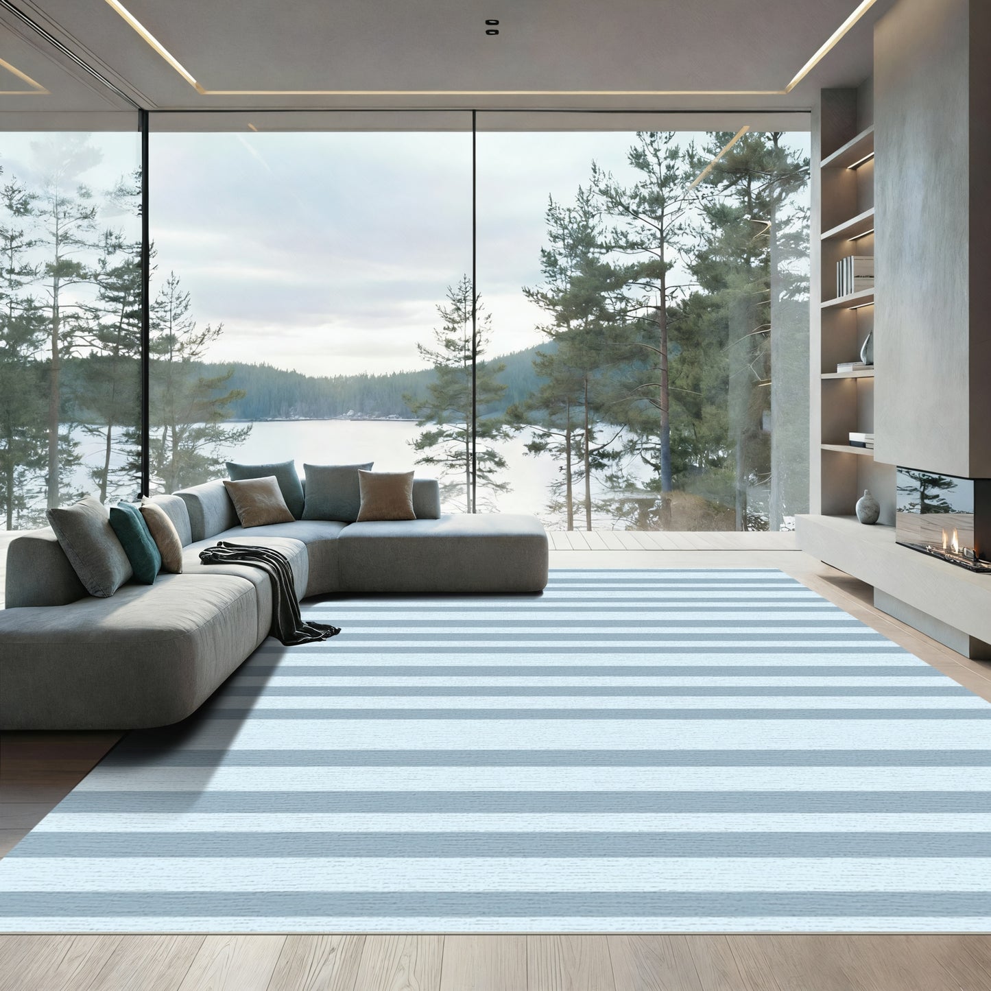 Gentle Sky Blue Horizontal Stripe Rug