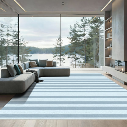 Gentle Sky Blue Horizontal Stripe Rug