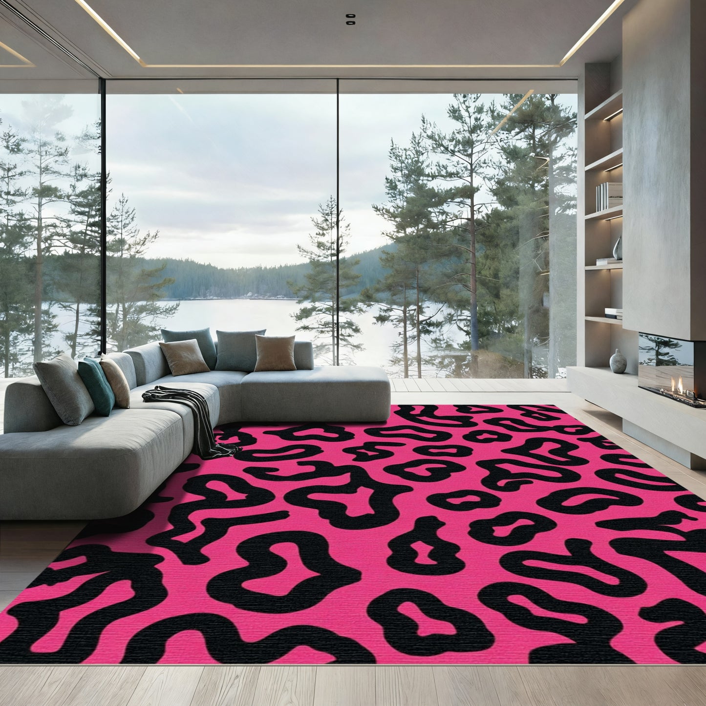 Hot Pink Black Animal Print Rug