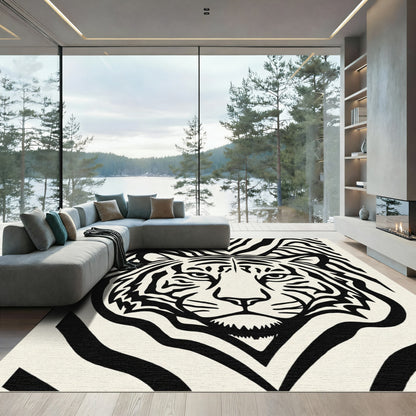 Bold Black Tiger Face Stripes Rug
