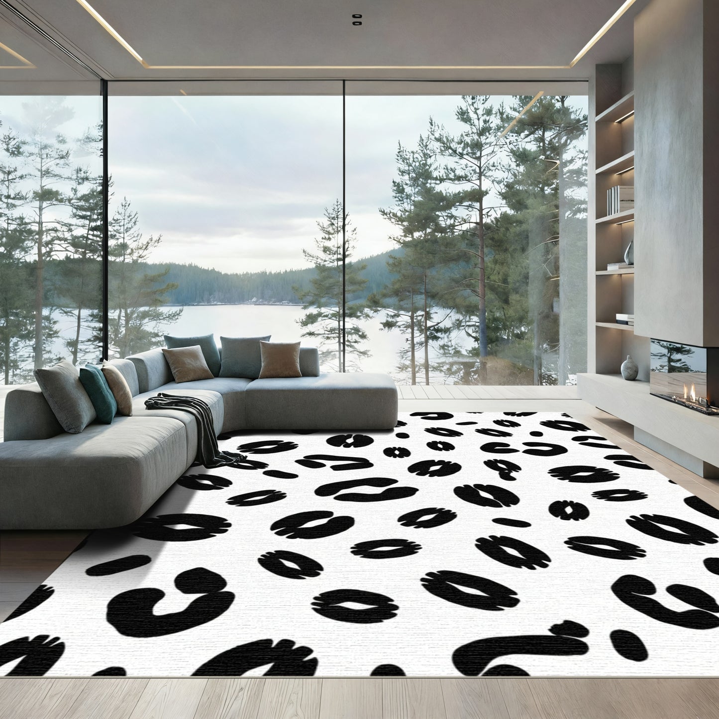 Bold Black Leopard Spots Rug