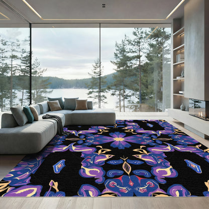 Deep Blue Purple Floral Symmetry Rug