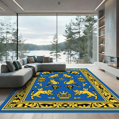 Royal Blue Yellow Feline Crown Composition Rug