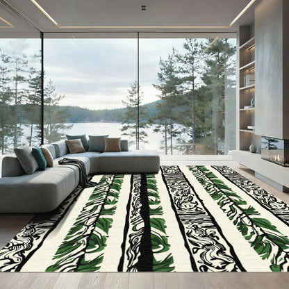 Green Leafy Vertical Stripes Rug