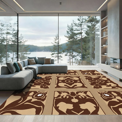 Brown Beige Organic Swirls Medallion Rug