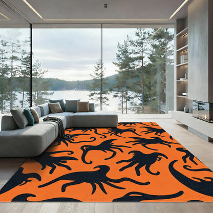 Orange Black Spooky Creature Collage Rug