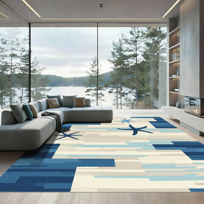Abstract Blue Starfish Beach Stripe Rug