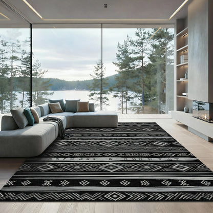 Gray Tribal Diamond Geometric Stripe Rug