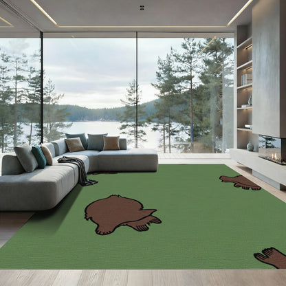 Green Brown Cartoon Paw Print Rug