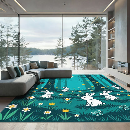 Midnight Forest Bunnies Garden Rug