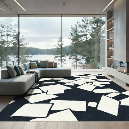 Midnight White Abstract Block Rug