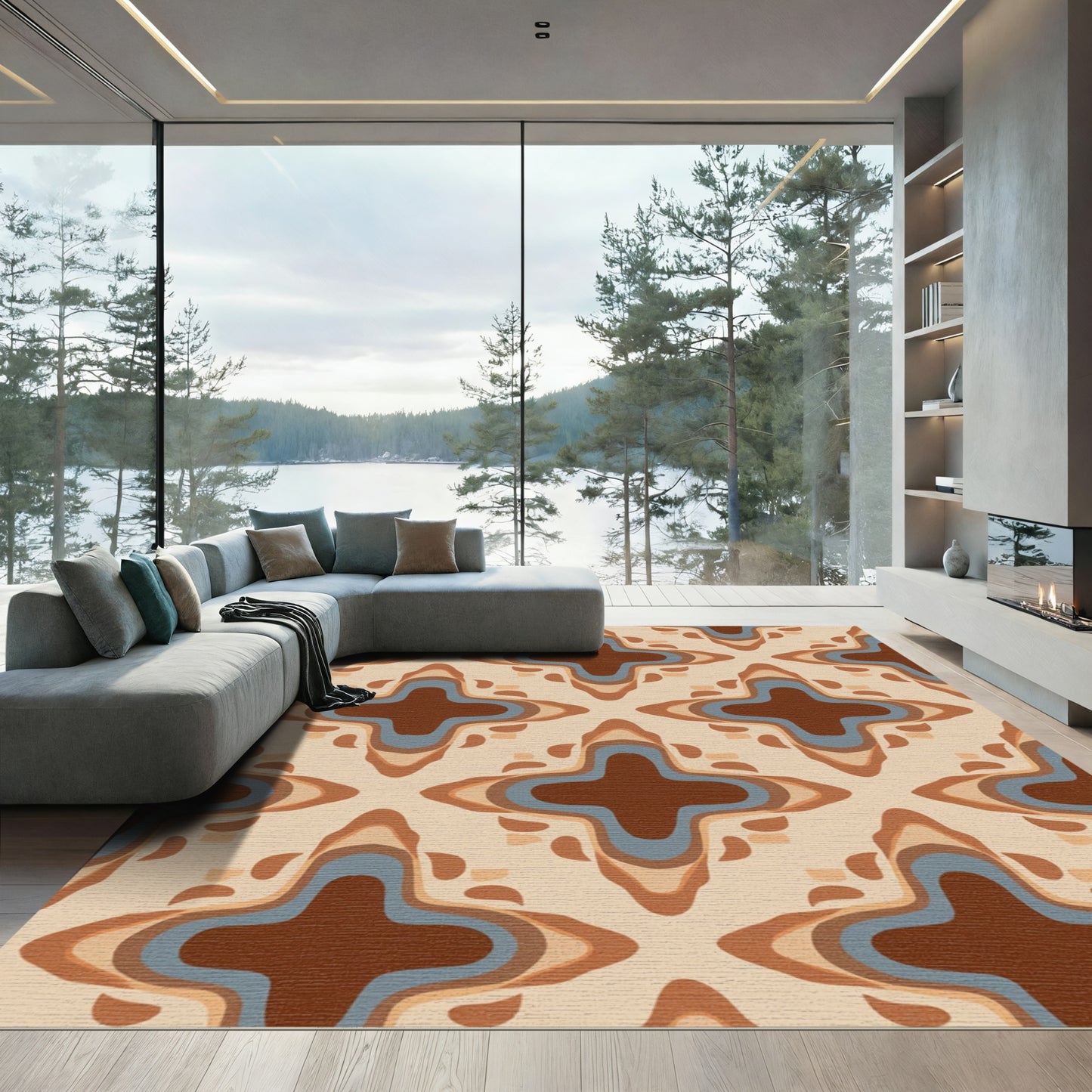Earthy Geometric Quatrefoil Layers Rug