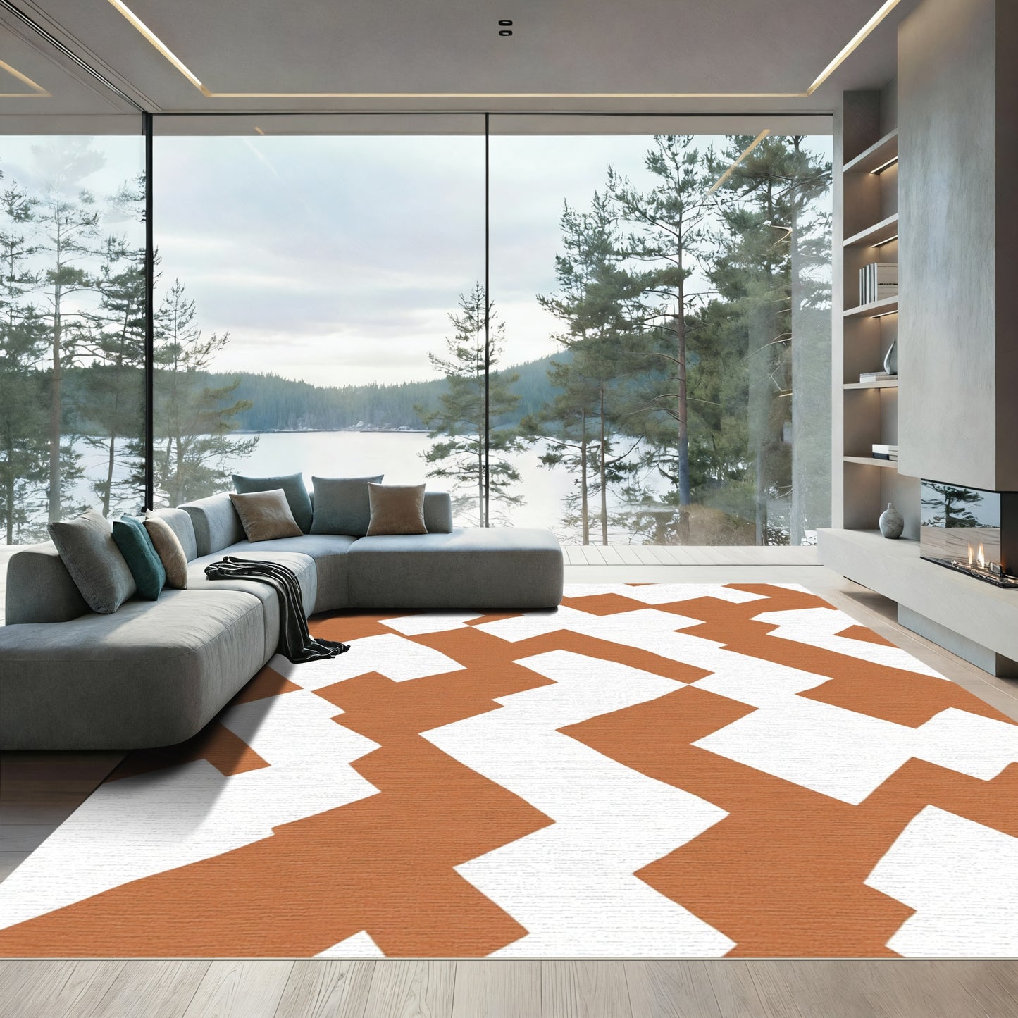 Terracotta White Jagged Zigzag Rug