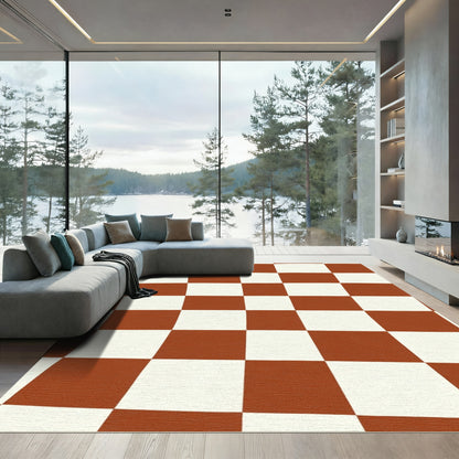 Caramel White Checkerboard Grid Rug